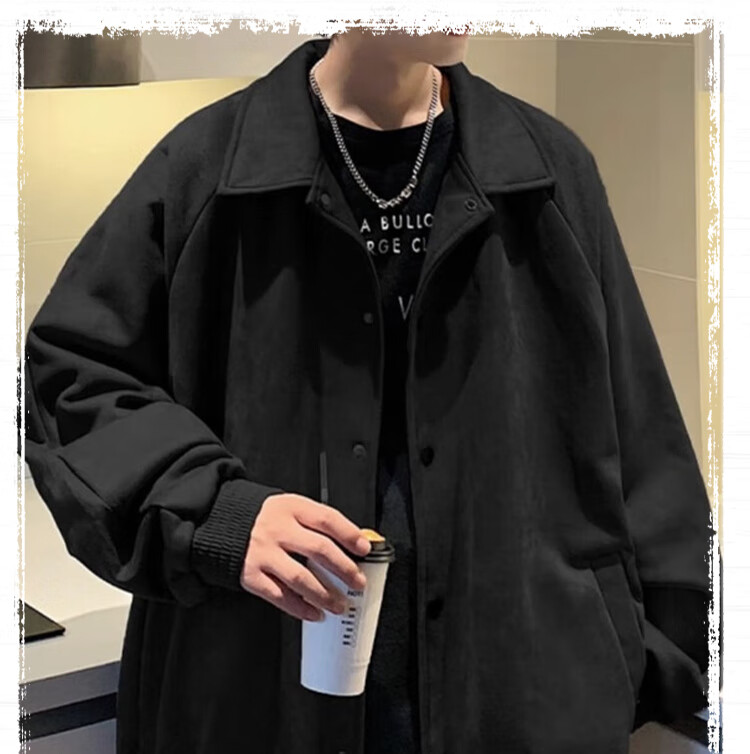 IZEXX Suede Velvet Jacket Men Autumn Retro Loose Casual Premium Workwear Coat ZS21 Black XL 1