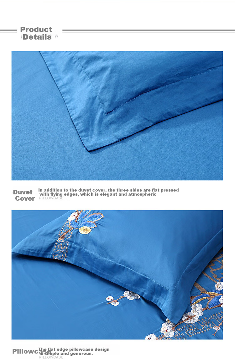 FUANNA Pure Cotton Four-Piece Bedding Set, 100-Count Long-Staple Cotton, High-Count Double Bed Sheet And Duvet Cover, All-Cotton Set, 230*229cm, Blue 11