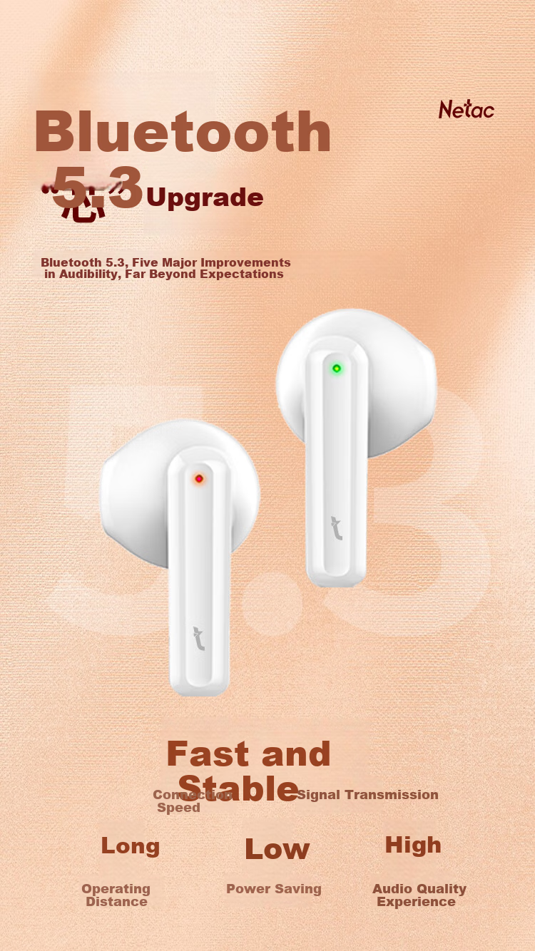 Netac True Wireless Stereo Bluetooth Headphones, Wireless Sports Gaming Headphones, Call Noise Reduction, Compatible with Apple Huawei Xiaomi Phones, TW01 Pink 2