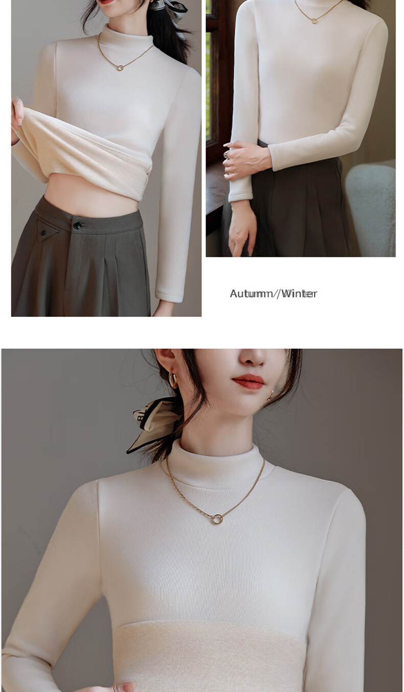 LangSha Women's Half Turtleneck Base Shirt Autumn Winter Wool Silk Thickened 7A Antibacterial Far-Infrared Heating Fleece Top Thermal Shirt 4