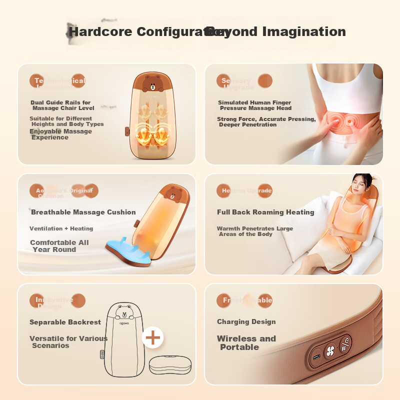 OGAWA Massage Back Cushion for Waist, Back, Buttocks, Legs, Full Body Heat Therapy Massage Device Home Car Office Chair Pad Practical Birthday Gift for Parents Boyfriend Girlfriend 1206 Xingyun Milk Coffee