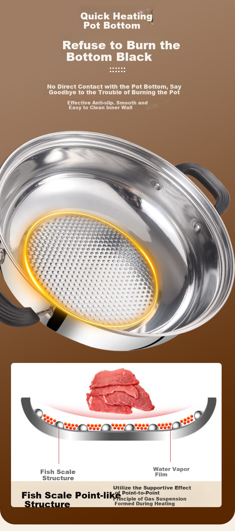 BSITN Hot Pot Cookware 28cm, Stainless Steel Hot Pot for Clear Soup, Compatible with Induction Cooker, Hot Pot Pan with Visible Lid, 4428 3
