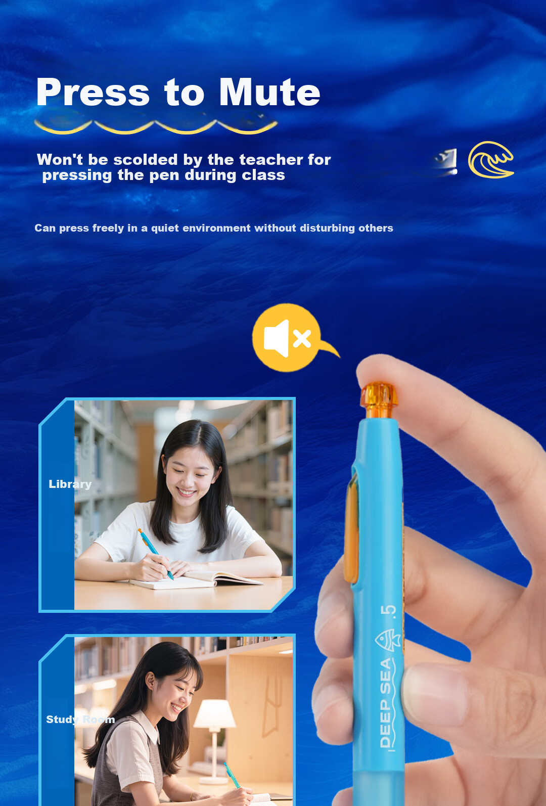 Dianshi Pen, Deep Sea Submarine Thermal Erasable 0.5 Retractable Gel Pen, Quick-Drying Silent Large Capacity for Third Grade Students Back-To Season [Crystal Blue] 3214E 12