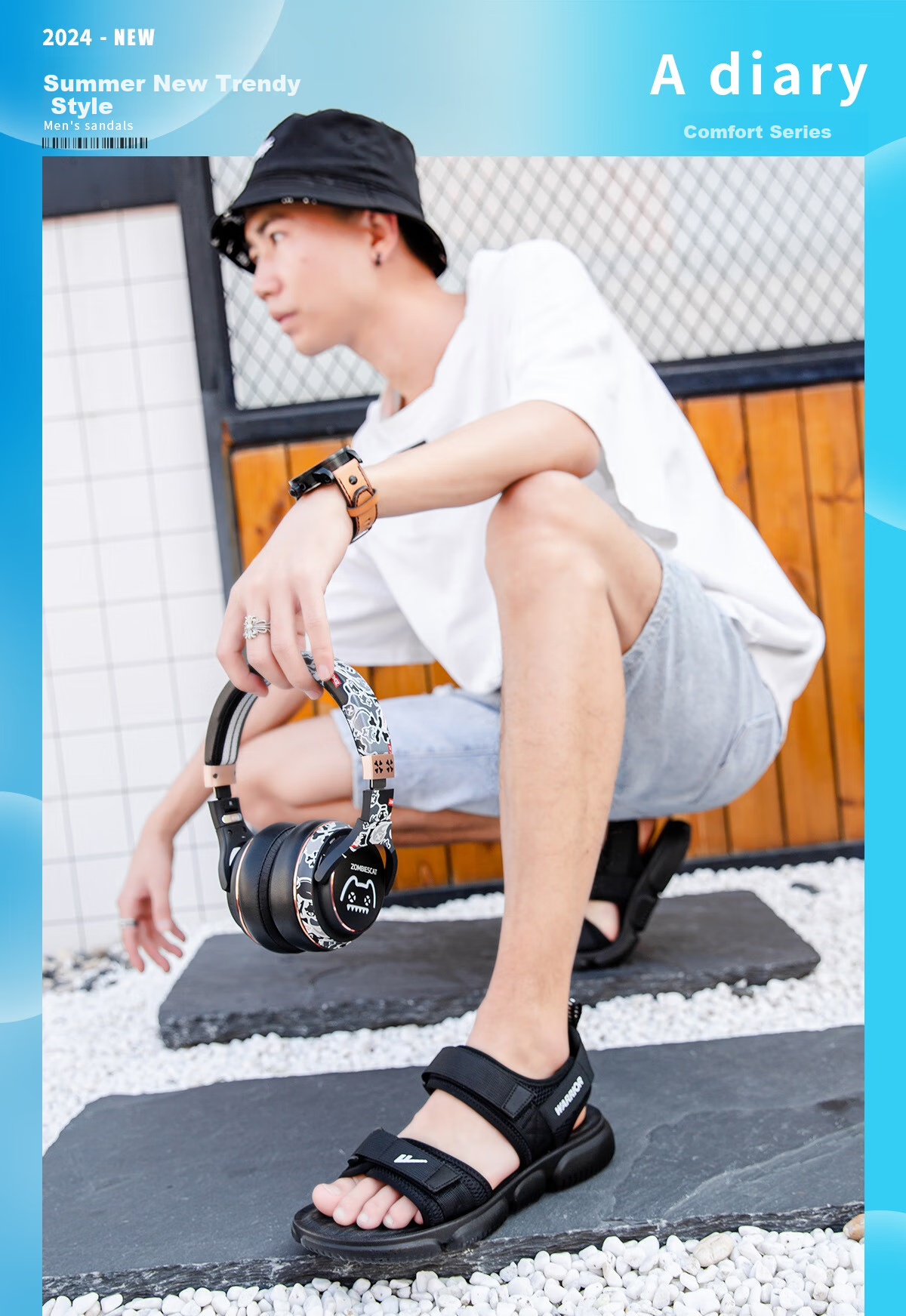 Huili Men's Shoes, Summer Outdoor Sandals, Casual Comfortable Soft-Soled Slippers, Versatile Men's Beach Shoes, 0496 Black, Size 40 1