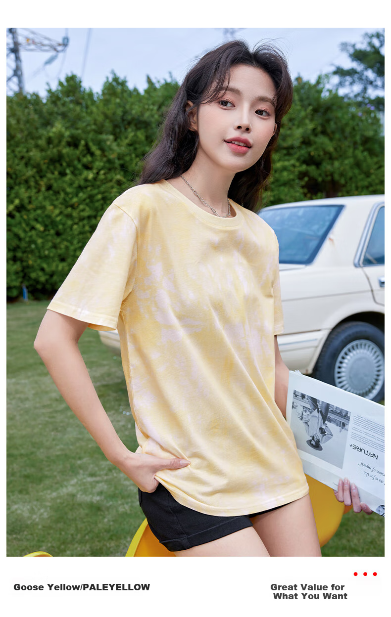 Baleno 100% Pure Cotton Dopamine Tie-Dye Short-Sleeve T-Shirt for Women, Summer 2026 New Round Neck Loose Half-Sleeve Women's Clothing 12