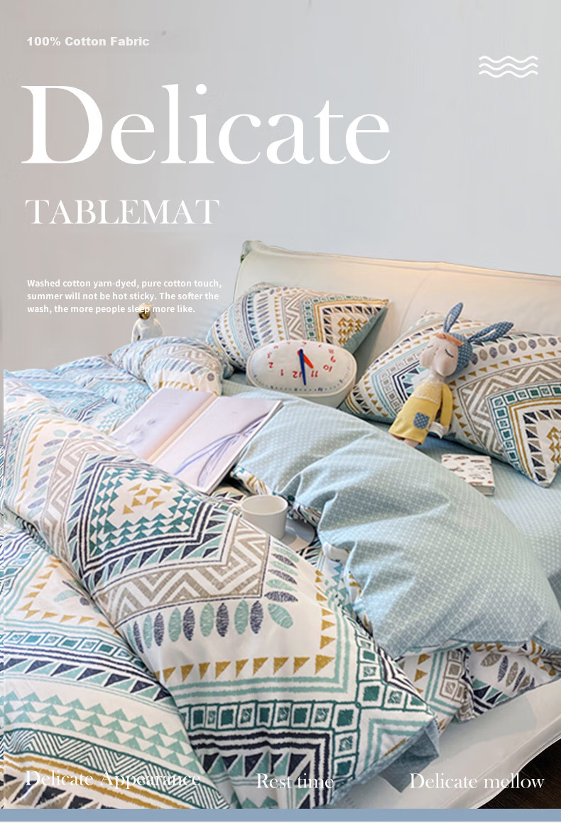 I-WILL All-Cotton Instagram-Style Printed Duvet Cover And Bed Sheet Set, Spring And Summer Bohemian Style Pure Cotton Bedding Set for 1.8/2.0m Bed 1