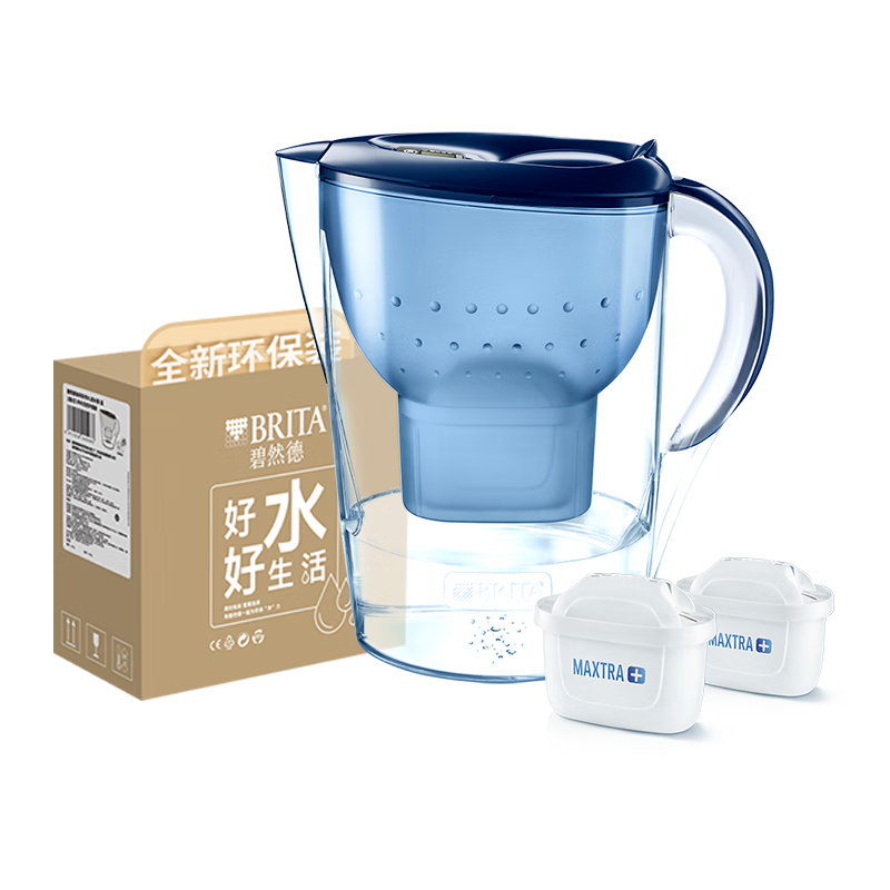 Birande (BRITA) Water Filter Pitcher, Household Water Filtration Pitcher, Ocean Series, 3.5L Blue, One Pitcher with Three Cartridges, Eco-Friendly Reinforced Packaging