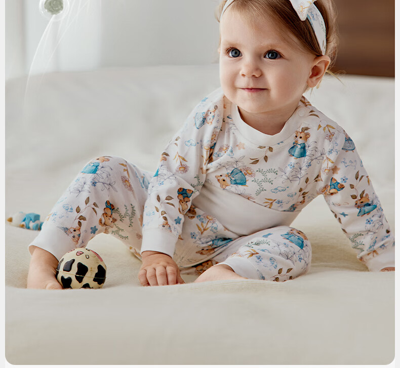 OUYUN Baby And Children's Pajamas, Spring And Autumn, for Boys And Girls, Pure Cotton, High-Waist Belly Protection, Warm Set, Hamster Bun, Size 73 9