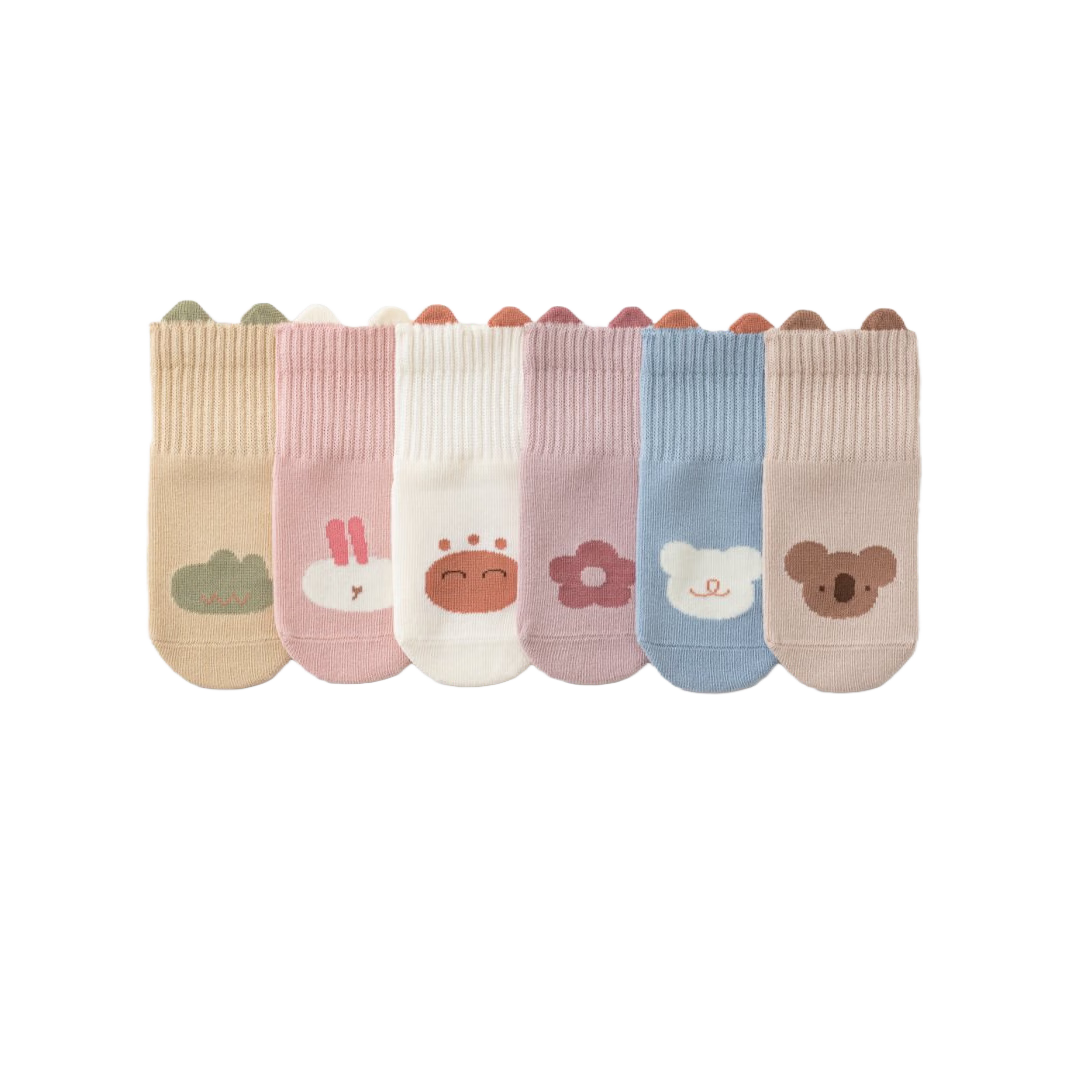 Five Cotton Flowers 3 Pairs Newborn Baby Floor Socks Thin Children's Socks Cotton Dot Non-Slip Boys Girls Toddler Mid-Calf Socks