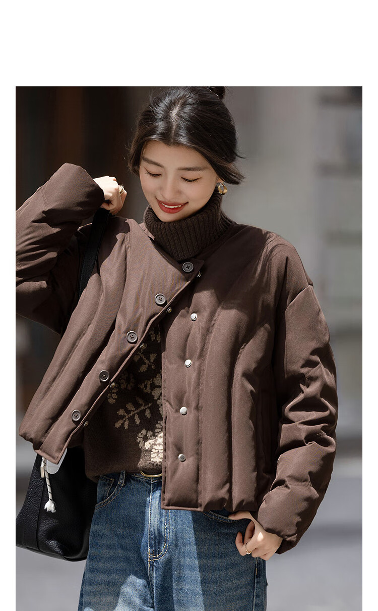 Demana [90% Duck Down] Winter V-Neck Four-Layer Curved Quilted Short Adjustable Hem Loose Down Jacket 2