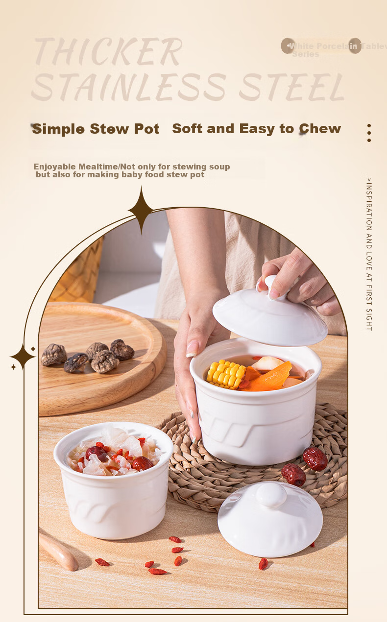 Beisesi Ceramic Bowl, Stew Pot, Small Bird's Nest Cup, Double Boiler Pot, Individual Steaming Bowl, Steamed Egg Cup with Lid, Soup Stew Pot, 200ml 1