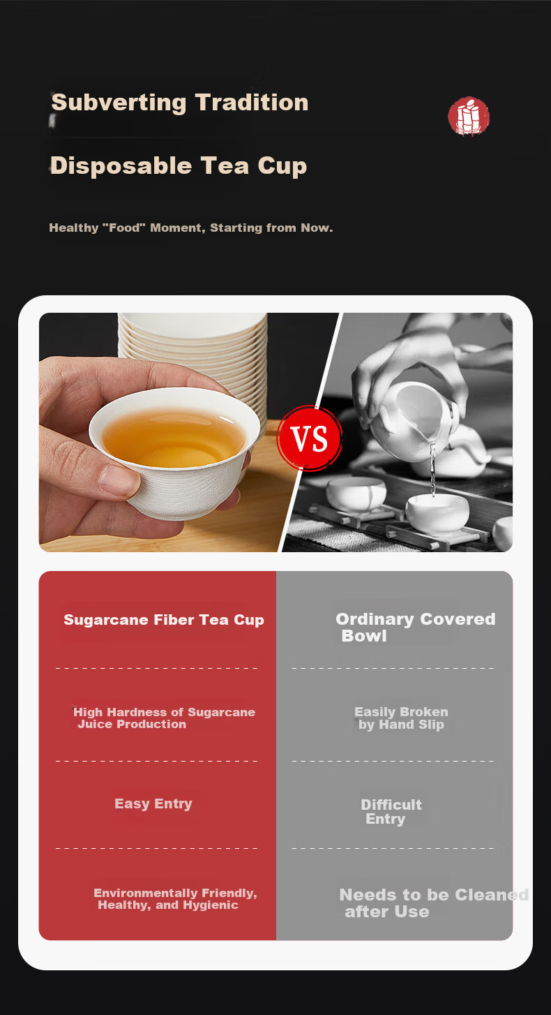 SHUANG YU Disposable Tea Cups, 50 Pieces * 60ml, Paper Pulp Tasting Cups, Sugarcane Portable Biodegradable Kung Fu Cups 3