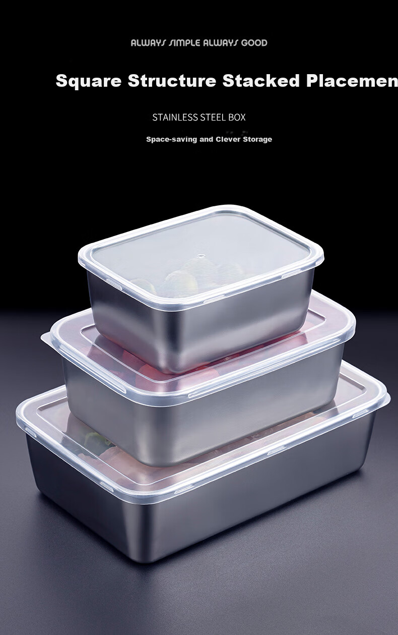 Jinyaoshi Stainless Steel Food Storage Containers, Meal Prep Boxes, Portion Containers, Refrigerator Storage Boxes, 3-Piece Set, Small Size with Lids, GK-PC650 3