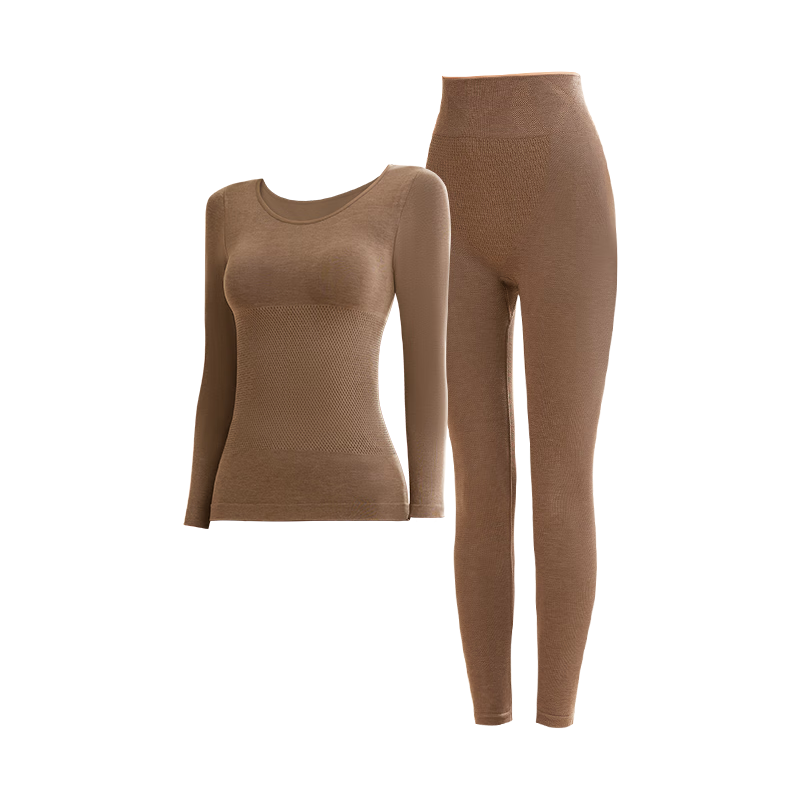 GRACEWELL Women's Thermal Wool Underwear Set, Slim Fit Autumn Winter Body Shaping Long Johns, Coffee XL