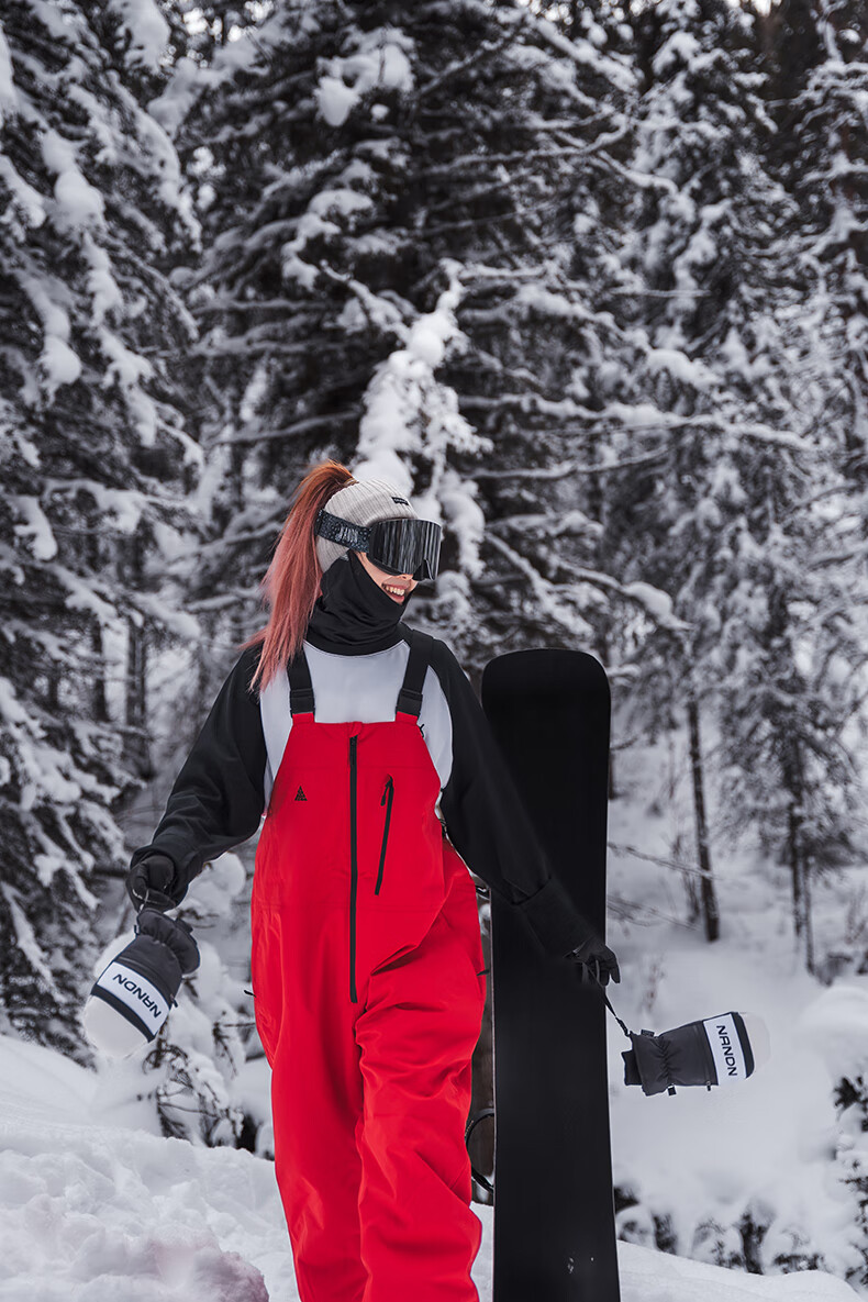 Nan En Single Board Ski Suit Bib Pants 3L Waterproof Thickened Warm Unisex Black M 17