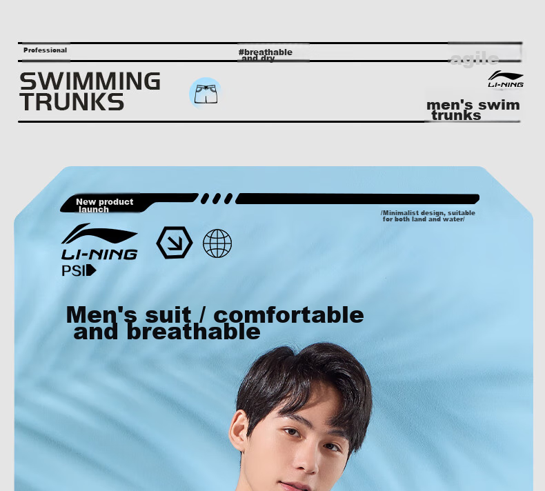 Li-Ning Men's Swim Trunks, Double-Layer Anti-Embarrassment Swimwear Set, Comfortable High-Elasticity Water And Land Dual-Use Two-Piece Set, 86-33 Black And Gray, XL 1