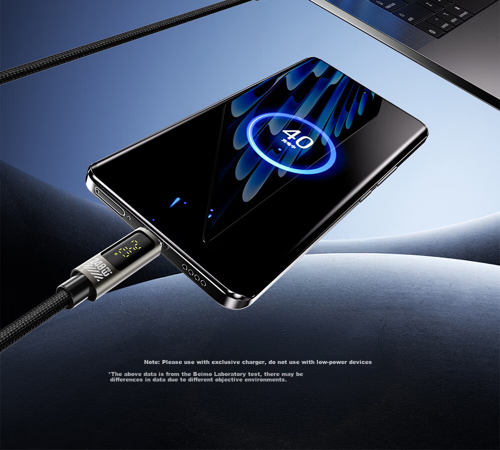 Beimo Magnetic Display Charging Cable, 240W Fast Charging Type-C Data Cable, Suitable for IPhone 18/17 Pro Max, Apple/Huawei/Xiaomi Phones, IPad/laptops, 1 Meter Black 3