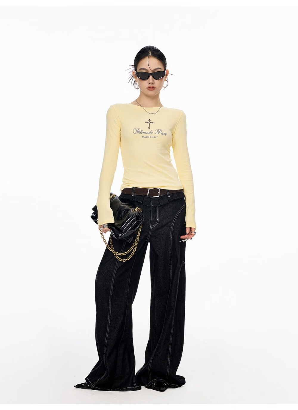 ICH MODE American Style Cross Shoulder Long Sleeve T-Shirt Women Spring Summer New Slim Fit Off-Shoulder Top White S 24