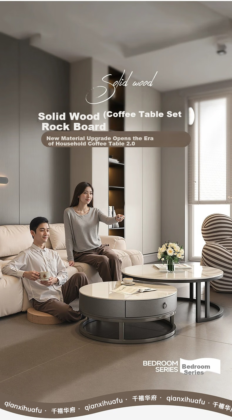 Qianxihuafu Coffee Table, Living Room Luxury High-End Feel, 2026 New Model, Rock Slab Coffee Table, Small Apartment Home Use, Gray 60cm, White 80cm, White 1