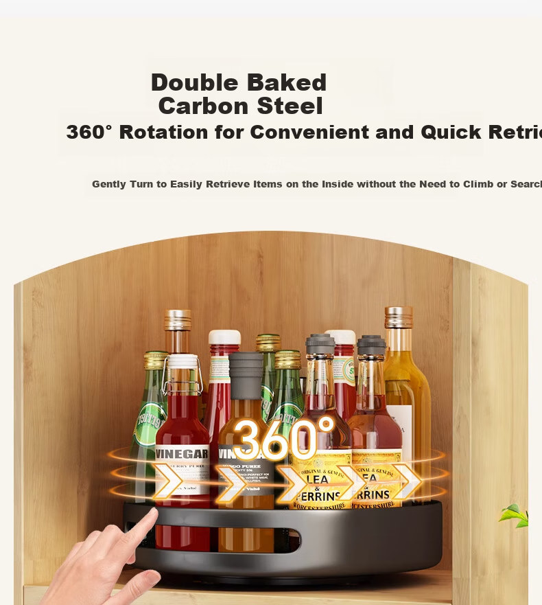 Shuaishi Kitchen Storage Rack, Rotating Spice Rack, Condiment Organizer Shelf, Seasoning Storage Counter, Countertop Tray, Black, 25cm 5