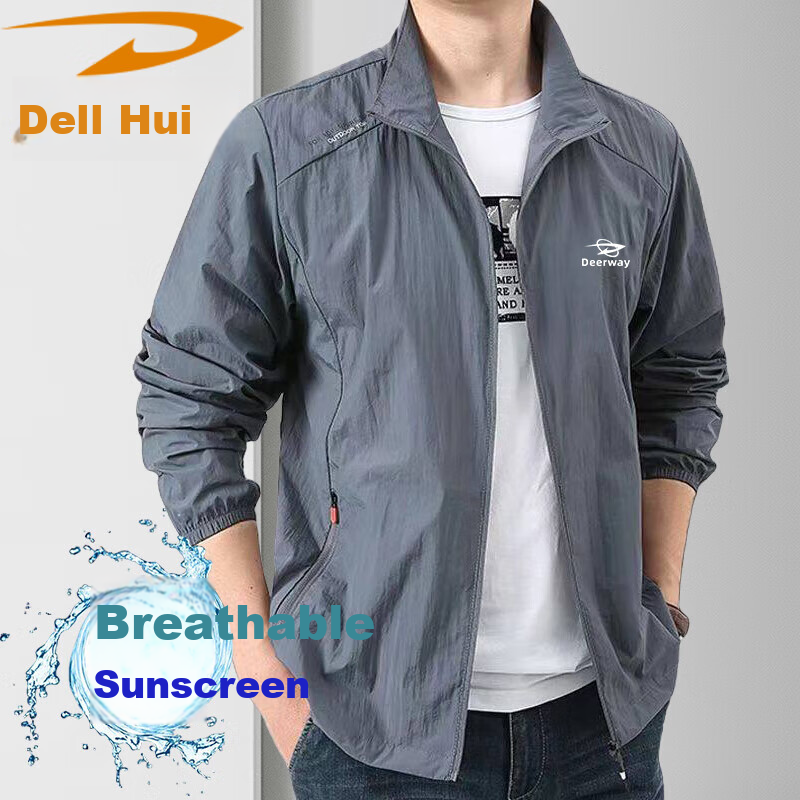DEERWAY Sun Protection Jacket for Men, Summer Stand-Collar Lightweight Coat, Breathable Casual Thin Skin-Friendly Outerwear for Young And Middle-Aged, Dark Gray, XL
