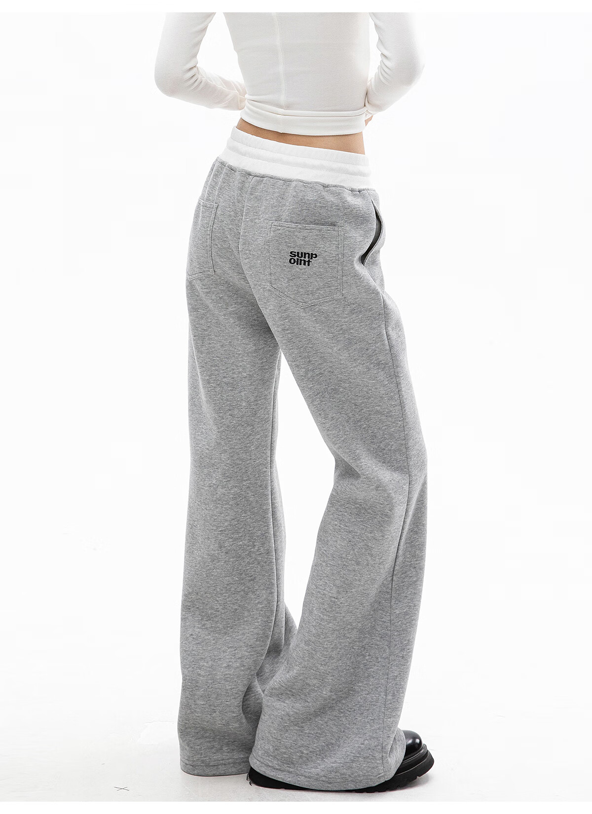 ICH MODE Women's American Style Flared Sports Pants Autumn Winter Straight Wide-Leg Casual Sweatpants BF Lazy Style Navy Blue S 5