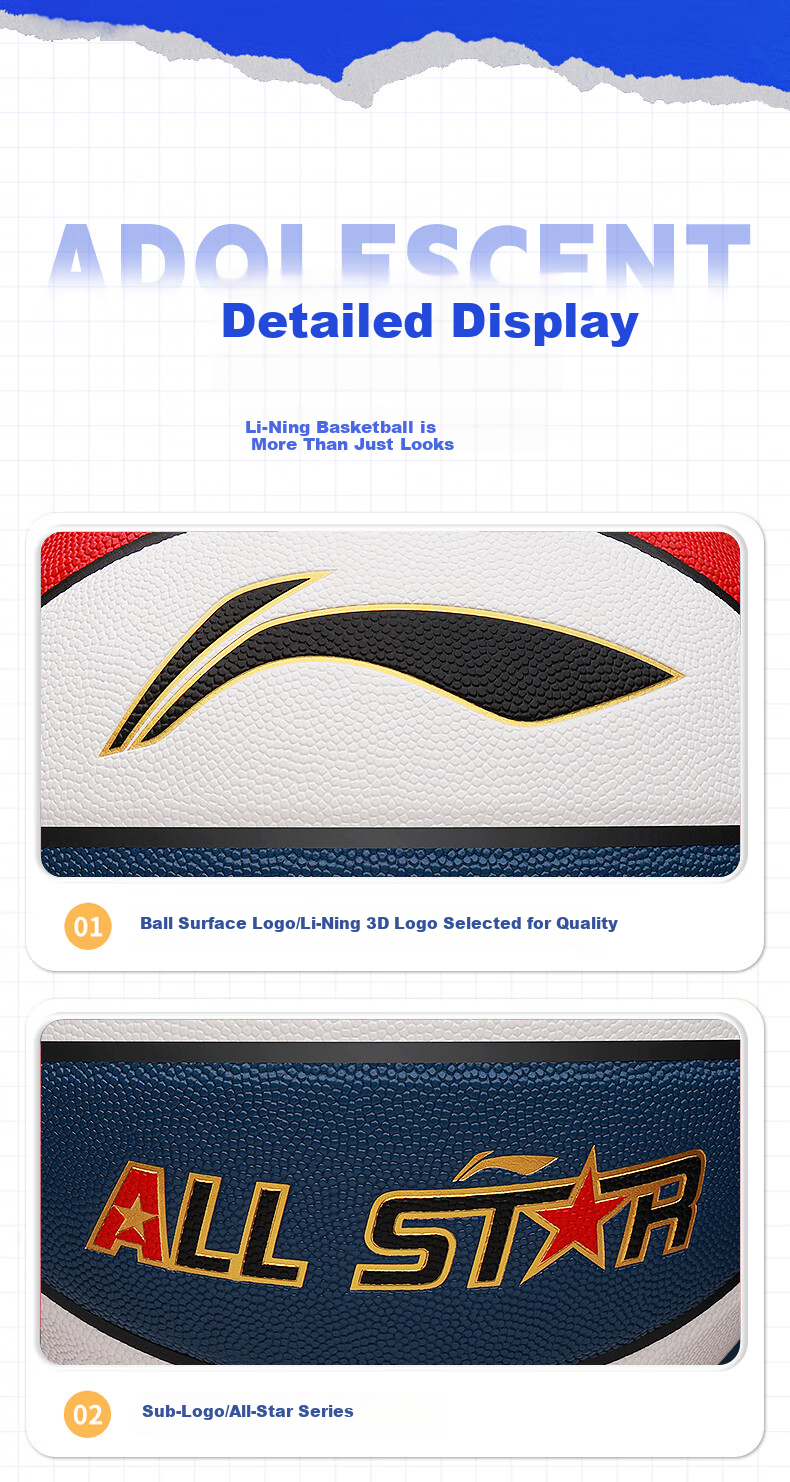 Li-Ning Basketball Size 5 for Children, Kindergarten, Elementary School Students, Indoor And Outdoor Use on Cement Courts, Youth Non-Slip Wear-Resistant PU Basketball, Blue Color 14