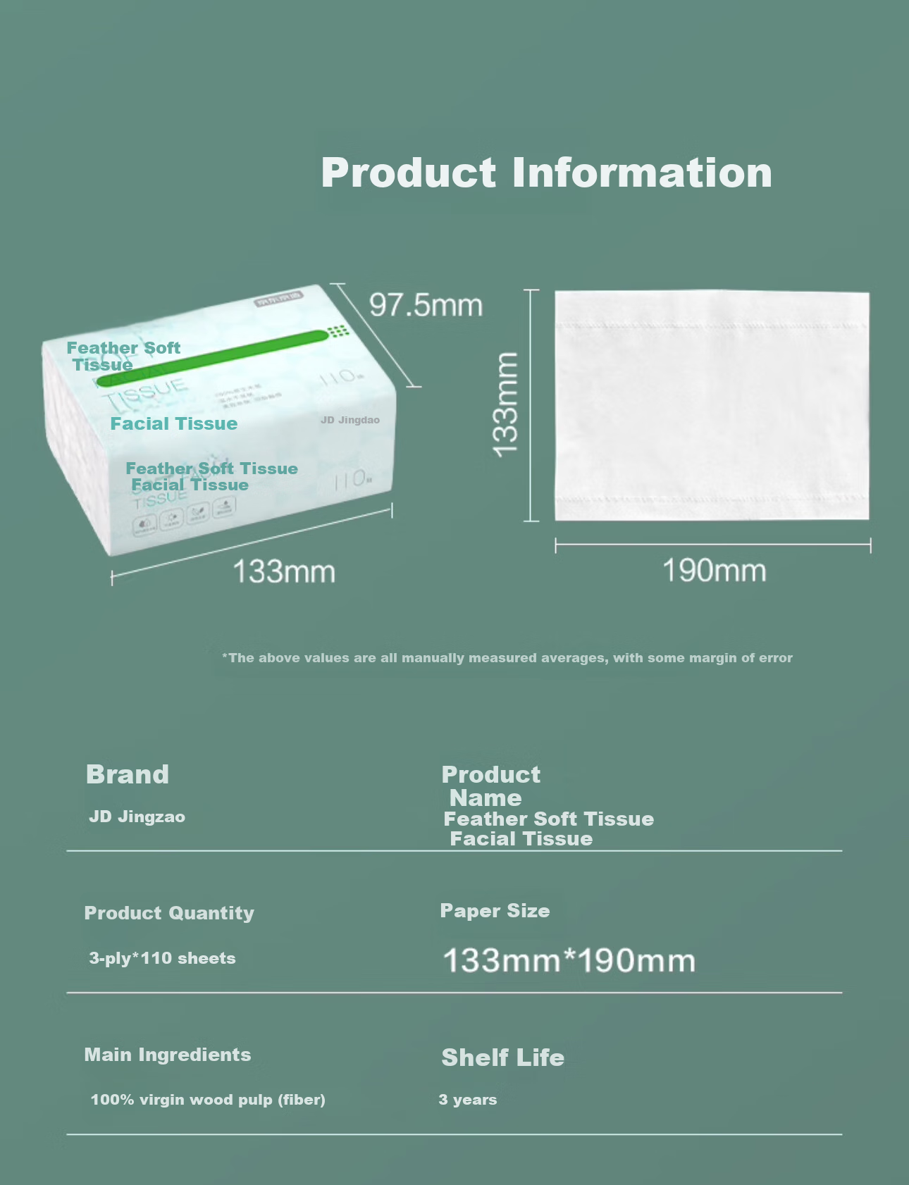 JD Original Pure Bamboo Extract Tissue Paper, Strong And Durable, 3-Ply, 150 Sheets*24 Packs, Facial Tissues And Napkins, Whole Box, Sold by JD 5
