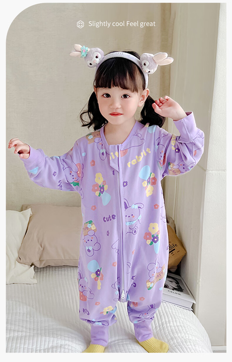 Zisehuayu [Class A] 100% Pure Cotton Children's Sleeping Bag One-Piece Pajamas Autumn Baby Anti-Kick Leg Sleeping Bag 110 3