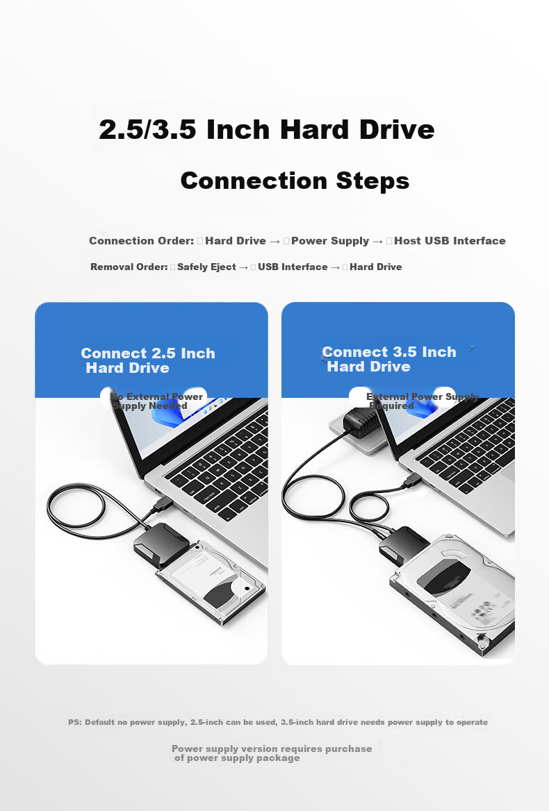 DOREWIN USB3.0 to SATA Converter, 2.5/3.5 Inch Hard Drive Adapter Data Cable, Compatible with Laptops And Desktop Computers, Easy Drive Cable without Power Supply 8