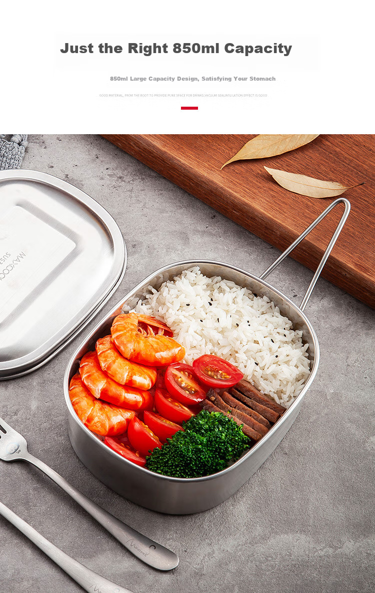 MAXCOOK Lunch Box, Meal Container, Bento Box, 304 Stainless Steel Double-Layer Student 13.5cm with Handle MCFT5329 2