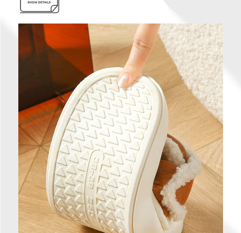 FOOTOPPO Women's Lamb Wool Cotton Shoes Thick Sole Cotton Slippers Maternity Winter Plush Back Strap Warm Slippers 2