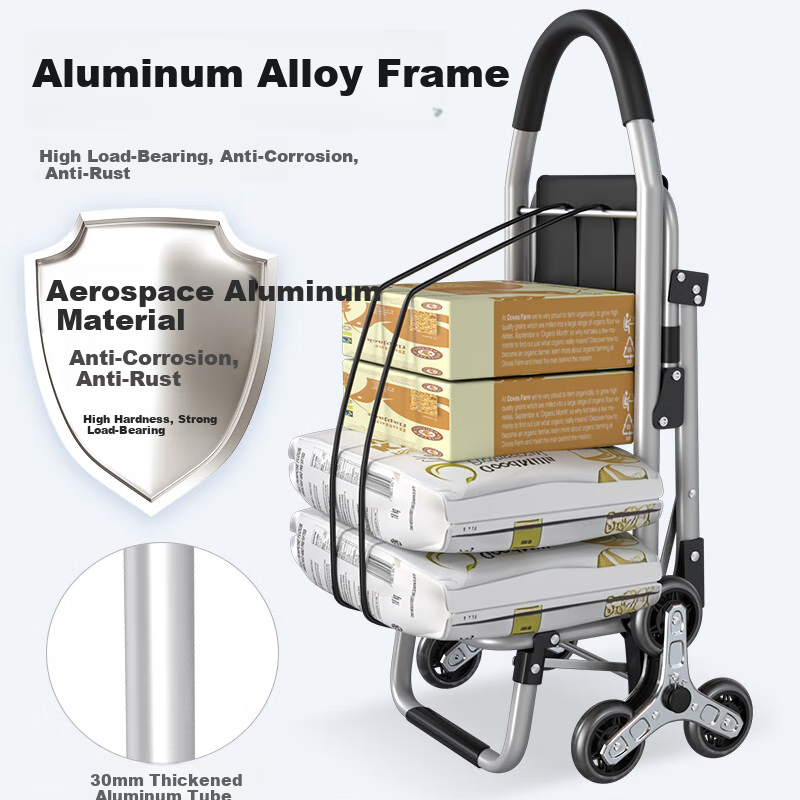 Boyun Grocery Shopping Cart, Household Trolley, Supermarket Portable Cart for Elderly, Foldable Camping Cart, Stair-Climbing Hand Truck