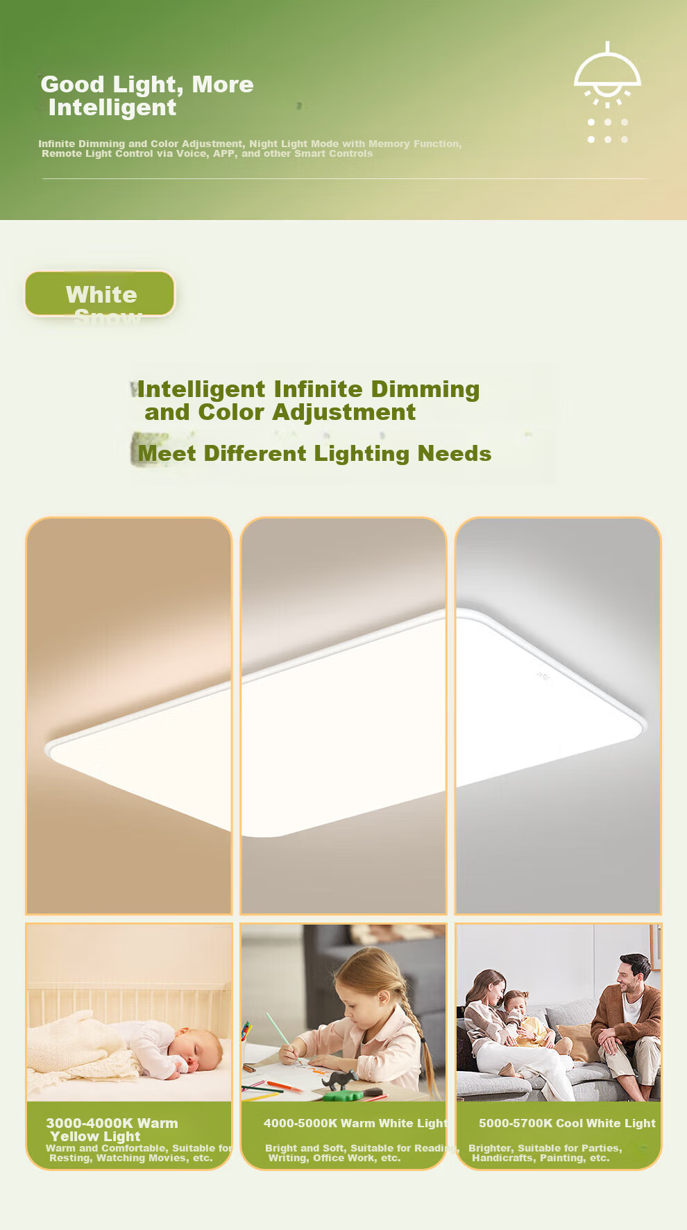 NVC Snow White Ceiling Light, 36W, Tri-Color, Modern And Simple Design, for Bedroom, Study Room, Dining Room, Full Spectrum, Anti-Blue Light LED 7