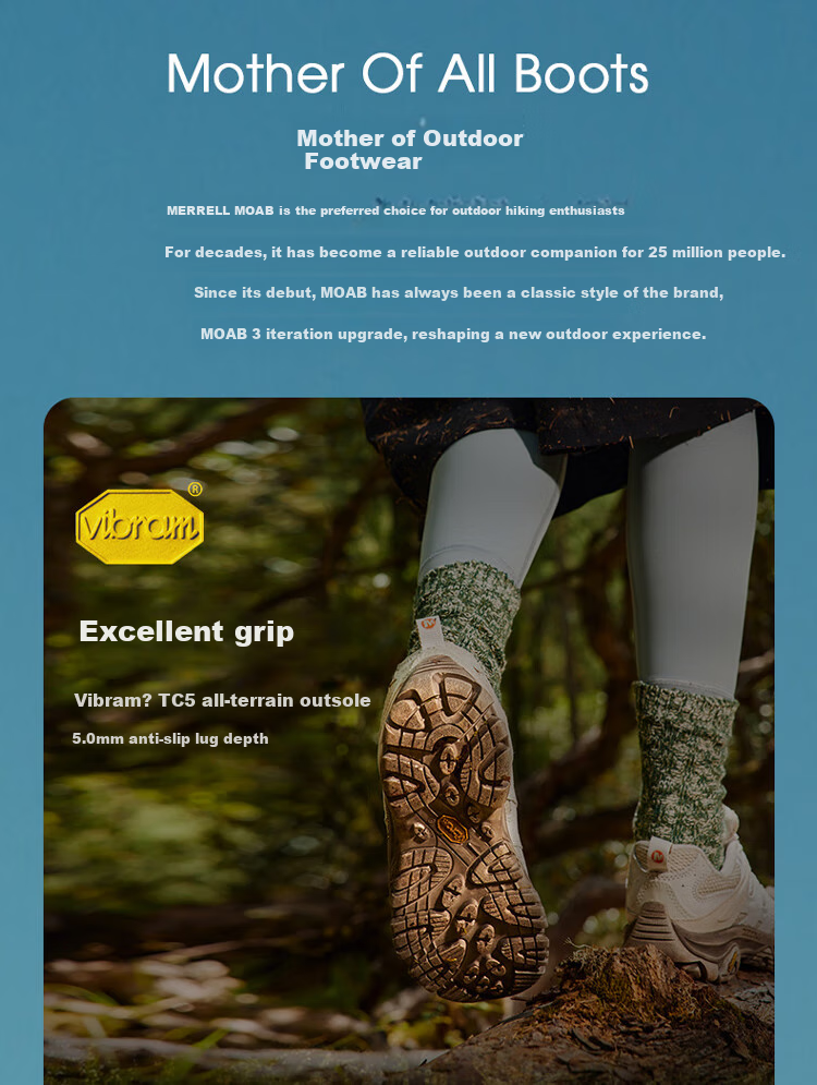 Merrell MOAB3 Hiking Shoes, Outdoor Sports Climbing Shoes, Vibram Outsole, Non-Slip, Wear-Resistant, Breathable Men's Shoes, Winter Season, Size 40 1
