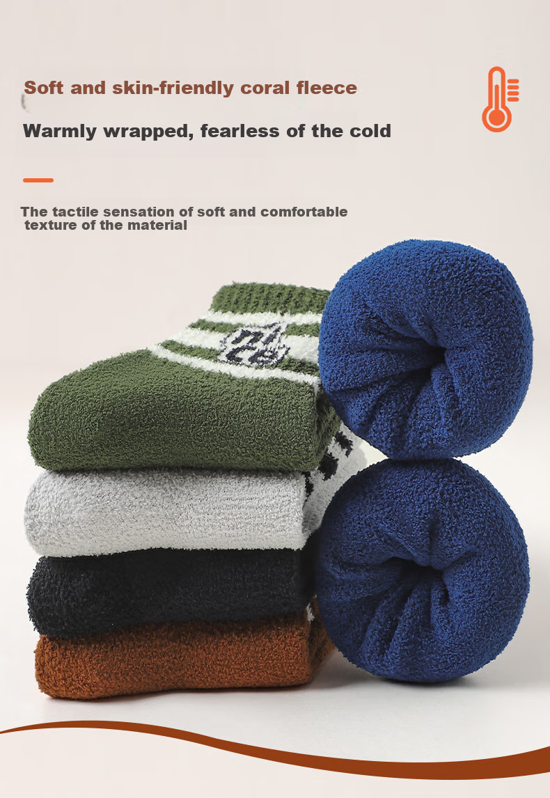 LangSha Children's Socks, Boys' Fleece-Lined Thick Mid-Calf Cotton Socks, Winter Warmth, for Students, Older Children, Boys, Toddlers, Terry Socks 3