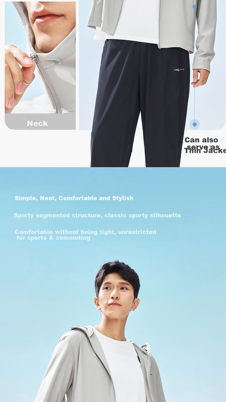 ERKE Sun Protection Jacket for Men, Summer Hooded Lightweight Ice-Cool Coat, UPF100+, Sports Running Windbreaker 12
