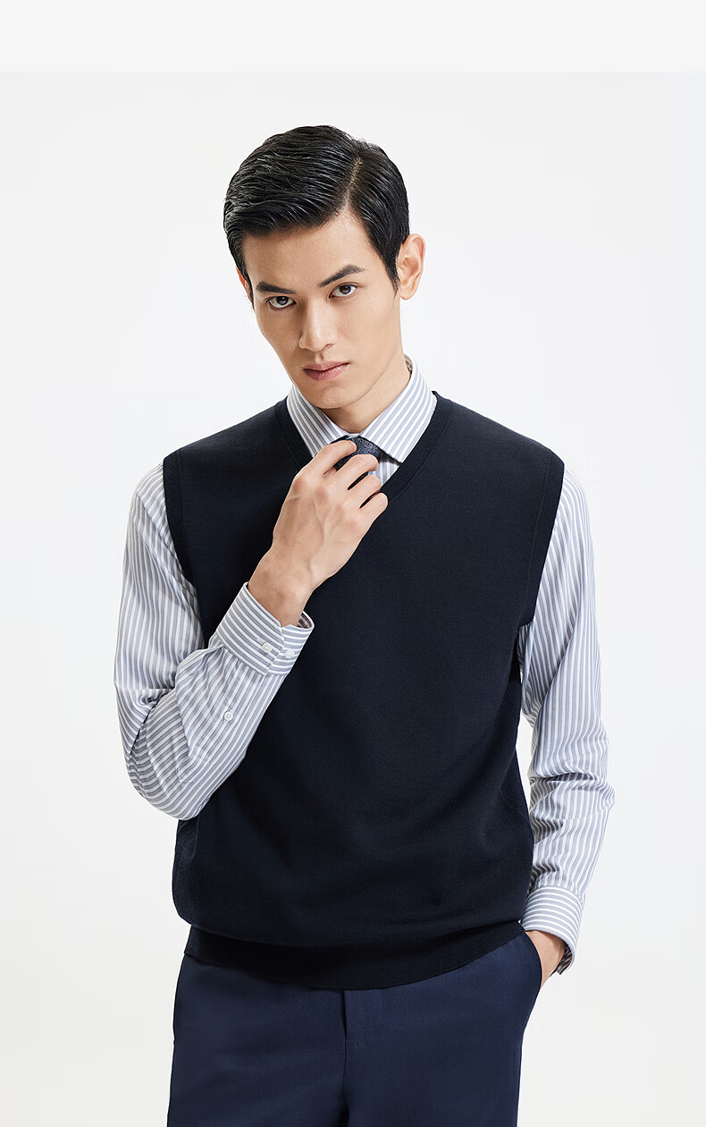 Goldlion Wool Blend 25 Autumn Winter Vest Warm V-Neck Pullover Sweater Men Dark Gray 2XL 12