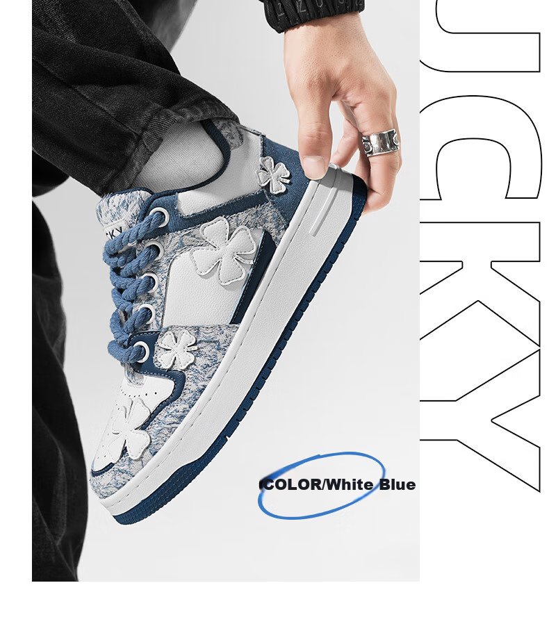 LUCKY BRAND Sneakers, Women's Shoes, Couple Style, Four-Leaf Clover American Outdoor Breathable Men's Casual Shoes LY0003, White And Blue, Size 36 13