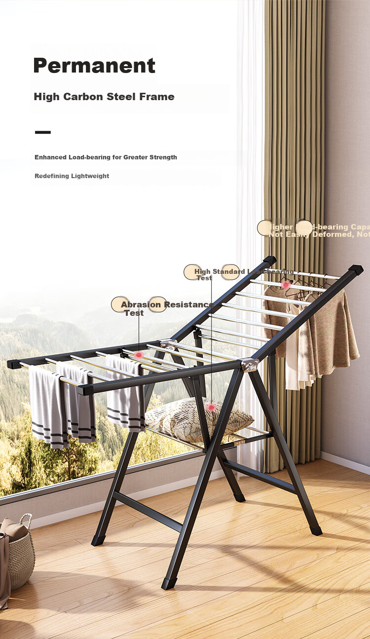 Yicainianhua Foldable Clothes Drying Rack, No Installation Required, Balcony Clothes Hanger, Quilt And Garment Drying Stand, Model 4418 7