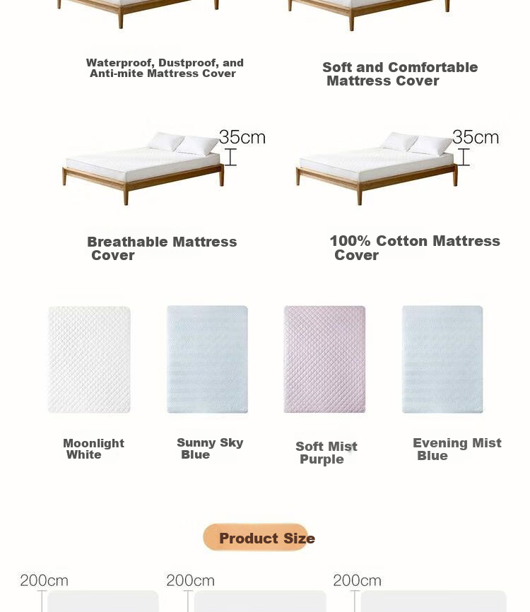 Wangyiyanxuan Mattress Protector, 3-Layer Standard Class A Antibacterial Waterproof Mattress Pad, 150×200cm, White Fitted Sheet Style 26