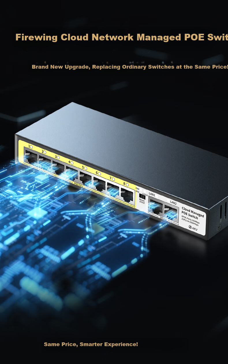 Huoyi 10-Port Gigabit POE Switch, 8 Gigabit PoE + 2 Gigabit, Managed Switch, Surveillance Network Cable Splitter, Enterprise-Level Switch, Splitter 1
