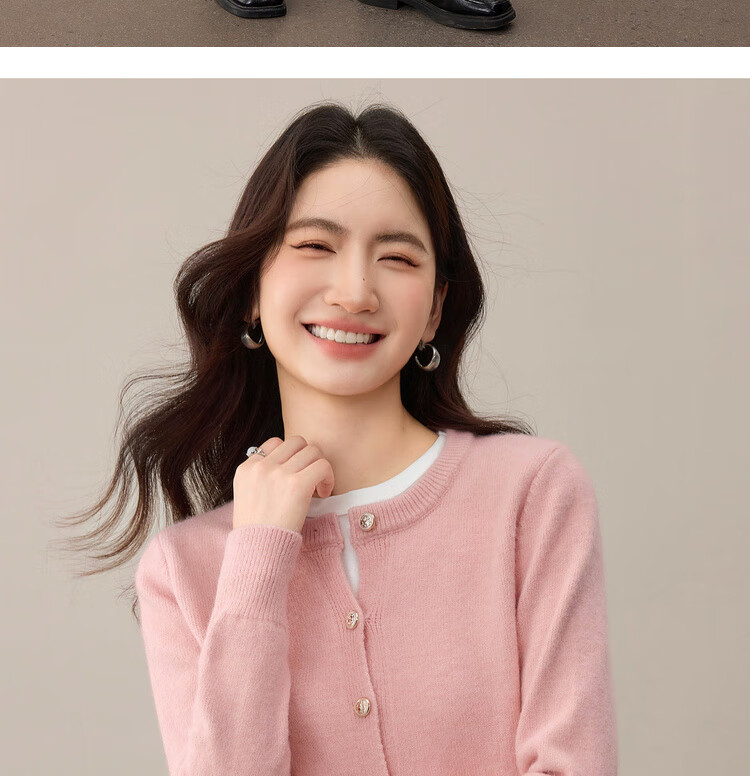Sentubila Elegant Commuter Crew Neck Knit Sweater Women Autumn Soft Elastic Warm Thick Sweater Color Block Metal Button Long Sleeve Cardigan 17