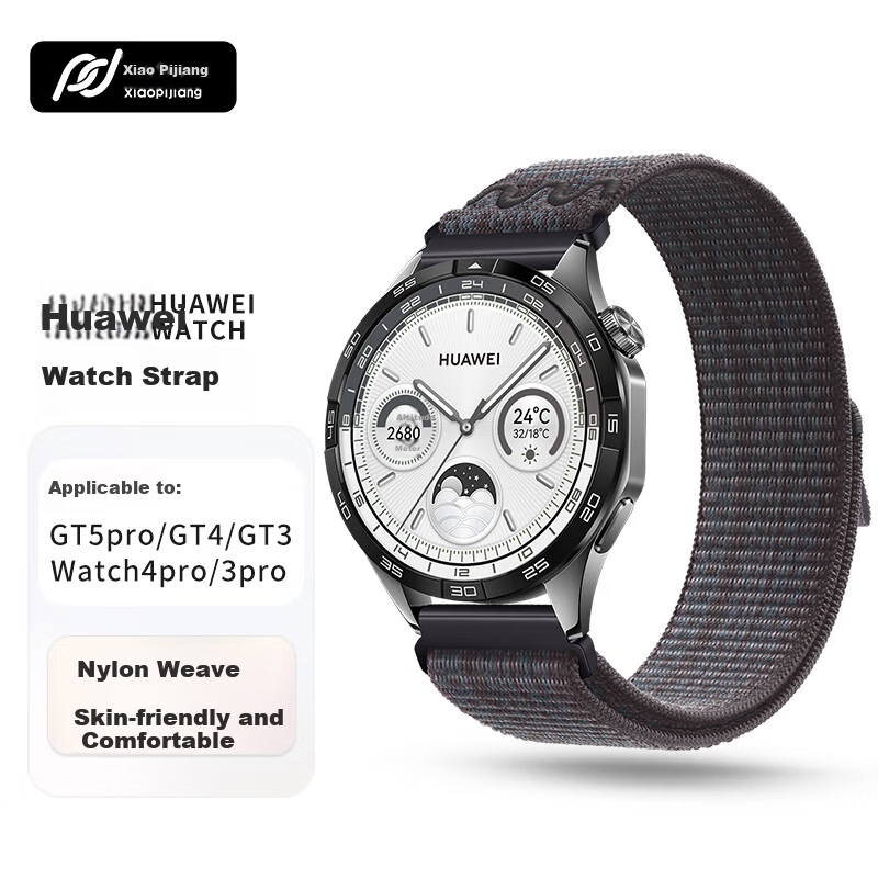 Ремешок для Huawei Watch GT4, Xiaopijiang, нейлоновый, черный с синим