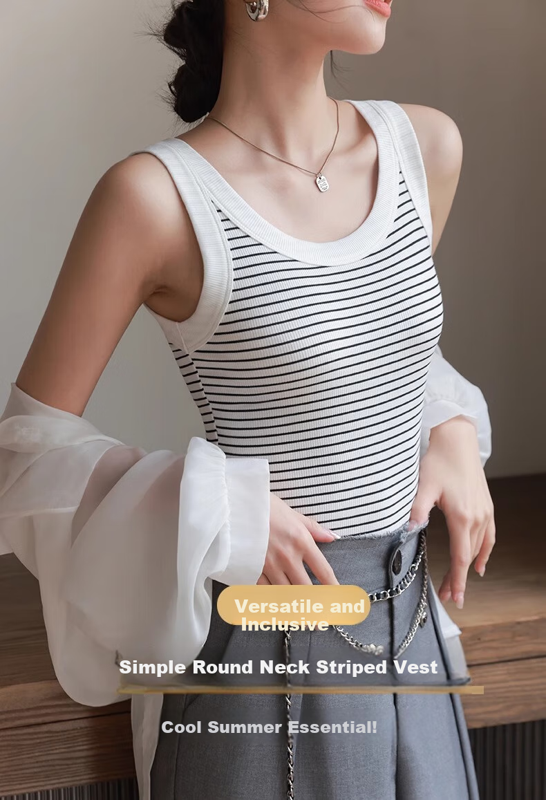 LangSha Women's Summer Thin Striped Camisole Tank Top, Elastic Slim-Fit Breathable Sleeveless Undershirt, Suitable for Layering Or Wearing As Outerwear 1