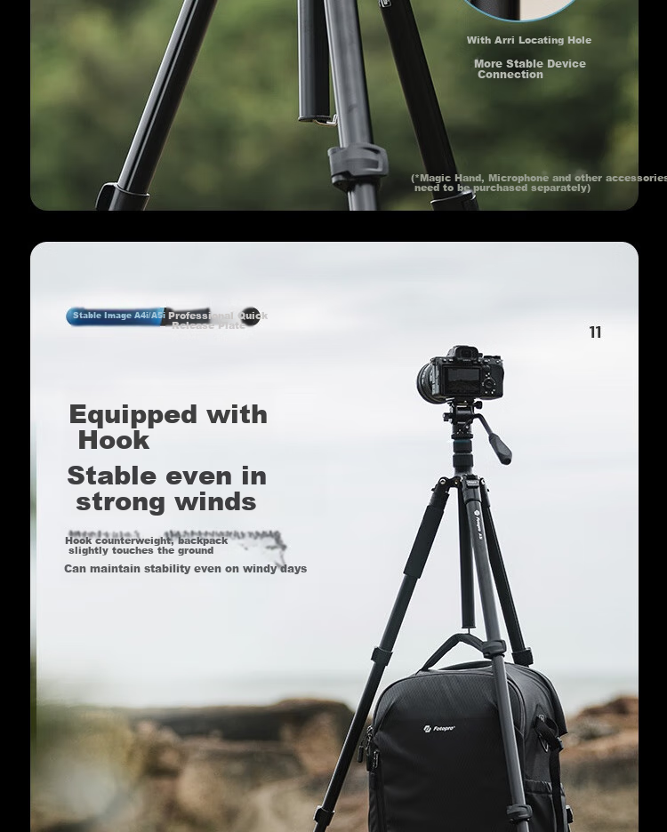 Fotopro A5i+55QS+SJ-85, Buckle Design Panoramic Ball Head, Variable Monopod, Mirrorless Digital Camera Photography Tripod, Feather Gray 14