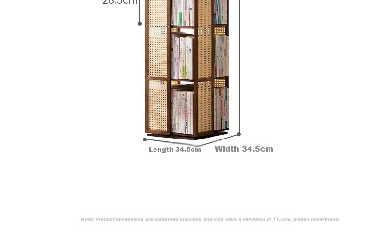 Yimo Rotating Bookshelf, Multi-Tier Floor-Standing Storage Display Rack for Home Living Room, Plastic Rattan, Four-Tier, Tea Color 15