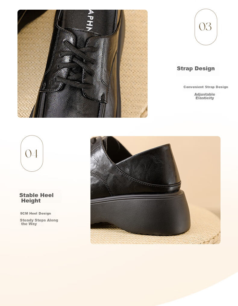 DAPHNE Retro Versatile Comfortable Spring And Autumn British Style Black Lace-Up Shoes Thick-Soled Heightening Loafers, Black, Size 36 6