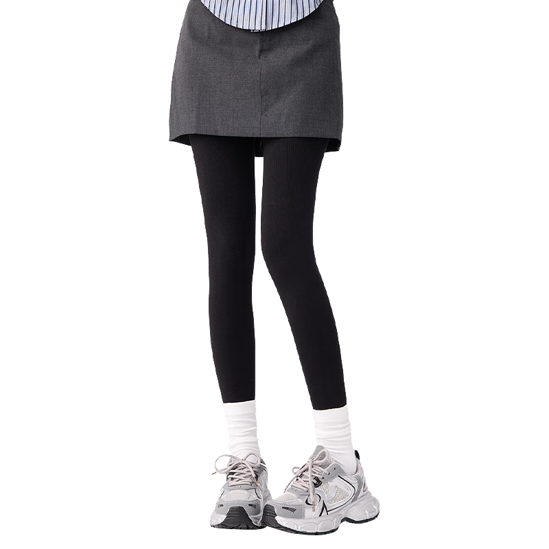 BONAS 26 New Women's Leggings with Fleece Lining, Bare-Leg Effect, Autumn And Winter Cotton Vertical Striped Thick Warm Slimming Tights