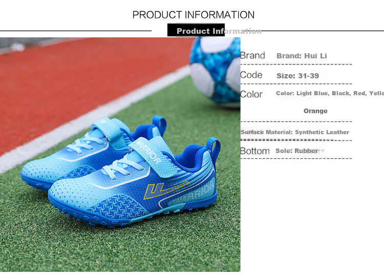 Warrior Children's Soccer Training Shoes for Boys And Girls, Elementary And Middle School Students' Specialized Molded Cleats WZ-B578T Blue Light Blue Size 31 3